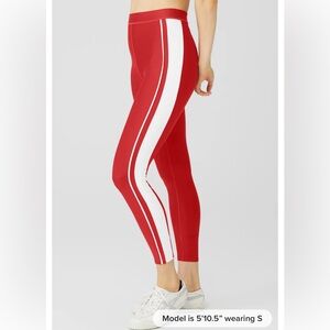 ALO Yoga Red Leggings with White Side Stripes